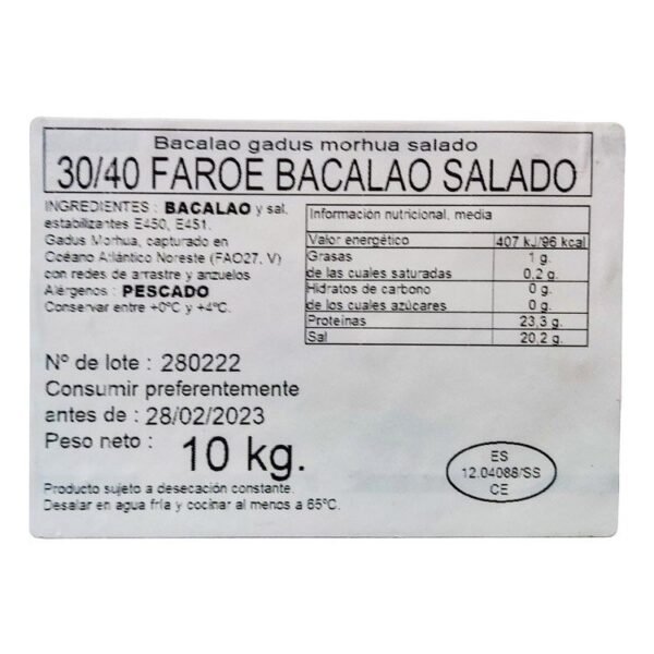 Bacalao 30/40 Entero Salado Faroe - Imagen 2