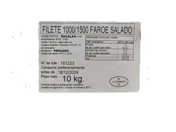 Filete 1000/1500 de Bacalao FAROE 10kg