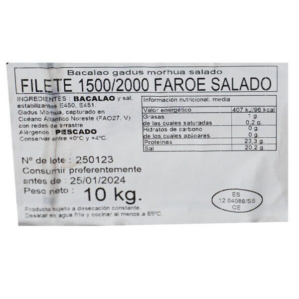 Filet +1500/2000 de morue salée Gadus morhua 10 kg - Image 2