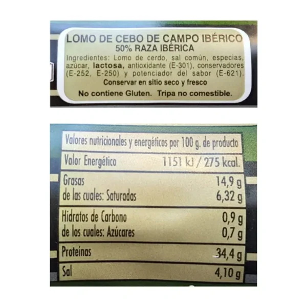 Lomo cebo campo ibérico raza ibérica FILI 500 gramos aprox - Imagen 3