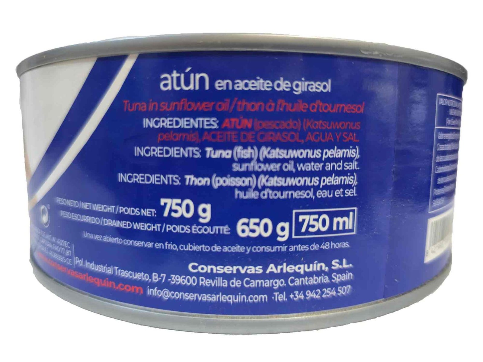 Atún en aceite de girasol Arlequín 750 gr - Imagen 2